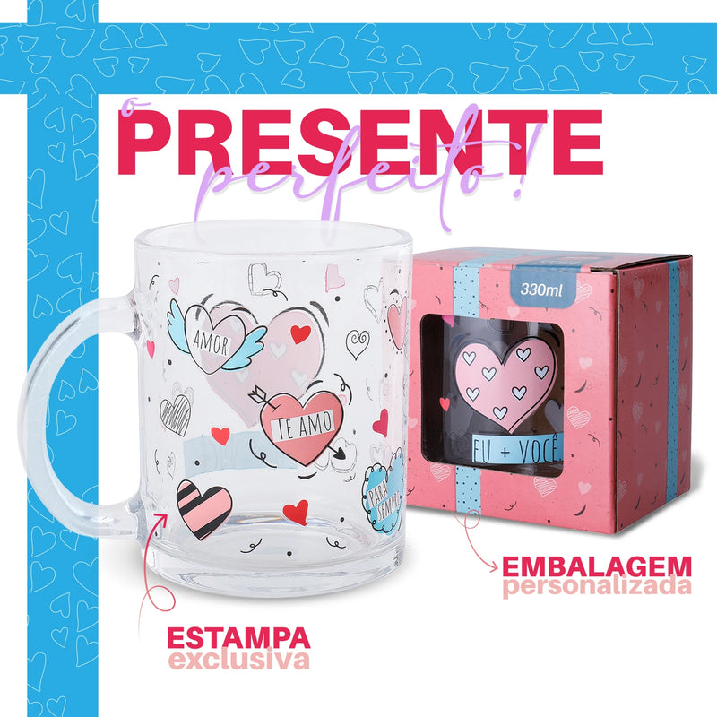 Caneca Presente Namoro Lembrancinha 330ml Café Chá Vidro