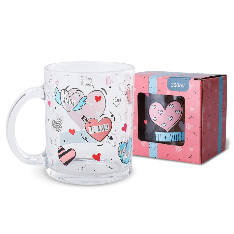 Caneca Presente Namoro Lembrancinha 330ml Café Chá Vidro