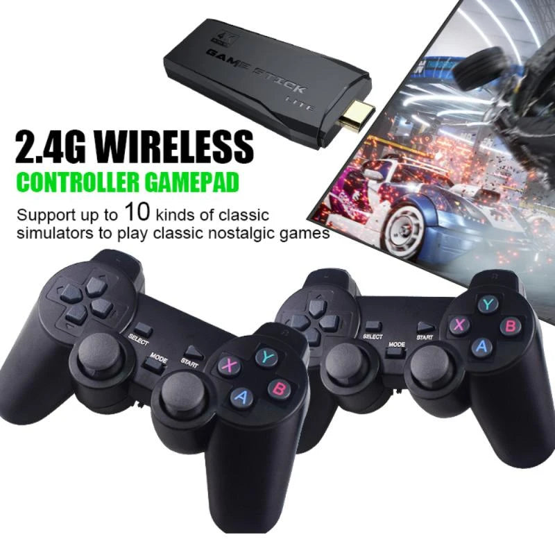 Videogame Stick 10mil Jogos 64gb 2 Controles Sem Fio Console Original Portátil Retro Antigo