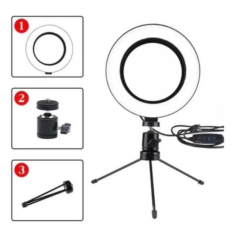 Ring Light Led 6 Pol Com Tripé De Mesa