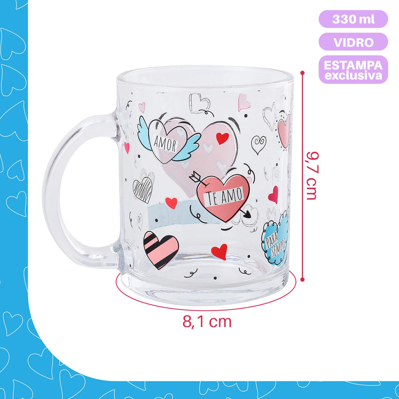 Caneca Presente Namoro Lembrancinha 330ml Café Chá Vidro