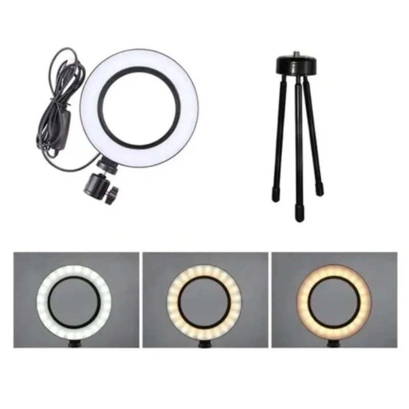 Ring Light Led 6 Pol Com Tripé De Mesa