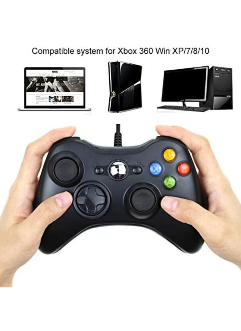 Controle com fio Xbox 360, gamepad USB para Microsoft Xbox 360/Slim/PC, preto