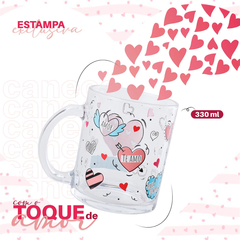 Caneca Presente Namoro Lembrancinha 330ml Café Chá Vidro