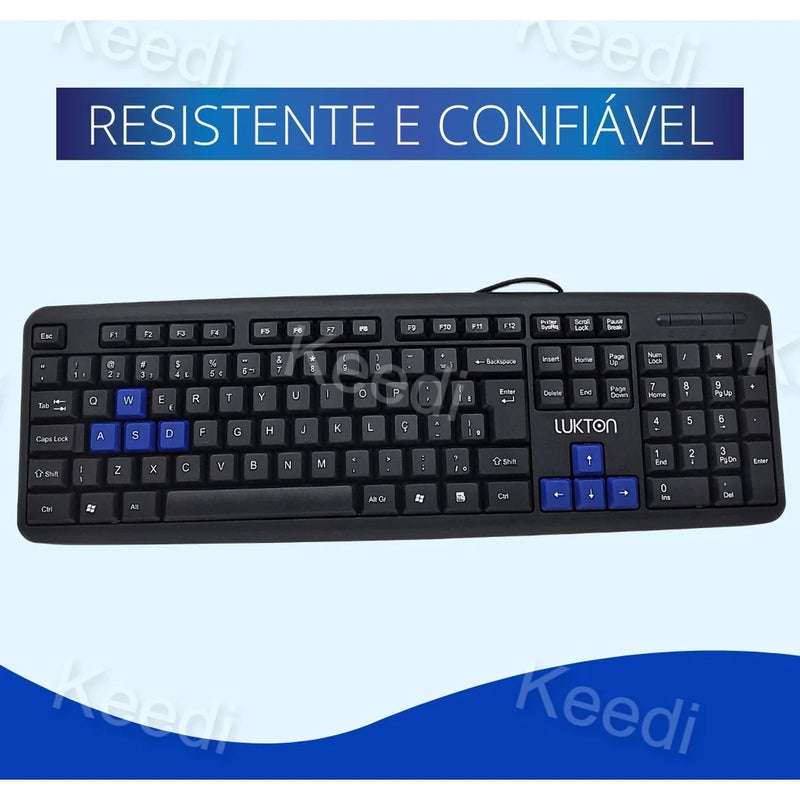 Teclado USB PADRÃO ABNT2 com fio 2.4ghz, confortável awsd