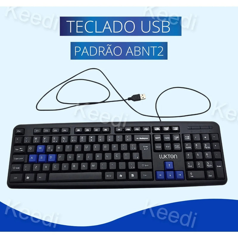 Teclado USB PADRÃO ABNT2 com fio 2.4ghz, confortável awsd