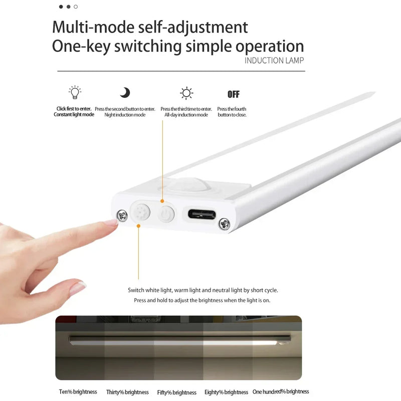 Luz noturna LED com sensor de movimento, sem fio, USB, para armário, luz noturna, guarda-roupa, lâmpada para cozinha, armário, quarto, guarda-roupa, 20/30/40/60 cm