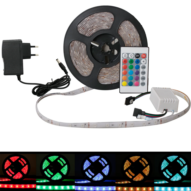 Fita Led Rgb 5050 Rolo 5metros Ip65 + Controle + Fonte 12v Bivolt