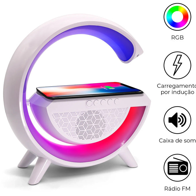 Caixa de Som G-Speaker Luminária Bluetooth Inteligente Carregador Sem Fio Led Luz Rgb Caxinha